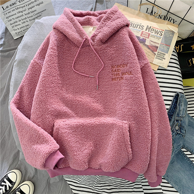 Picture of Official Picture Hooded Velvet Thickeneded Lamb Velvet Furry Sweatshirt for Women Korean Style Student Autumn and Winter Warm Jacket Dropshipping