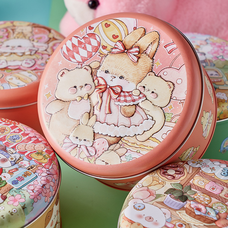 Original New Christmas Packaging Round Cookie Tin Box Baking Chocolate Box Gift Box Thousand-Layer Cake Box