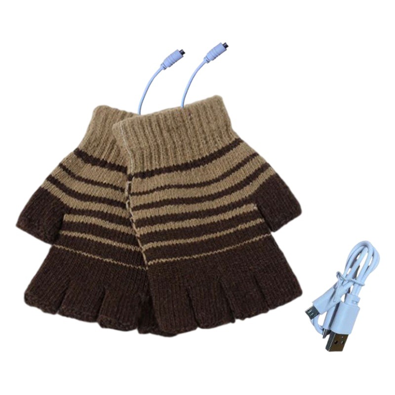 Cross-border source USB winter unisex knitted warm electric gloves mobile power electric half finger gloves