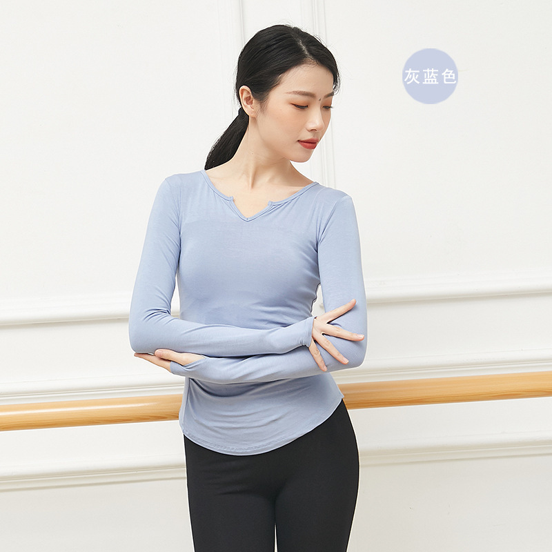 Picture of Dance Training Clothes Women's Tops Long Sleeve Finger Classical Dance Clothes Body Training Clothing Dancing Latin Modal