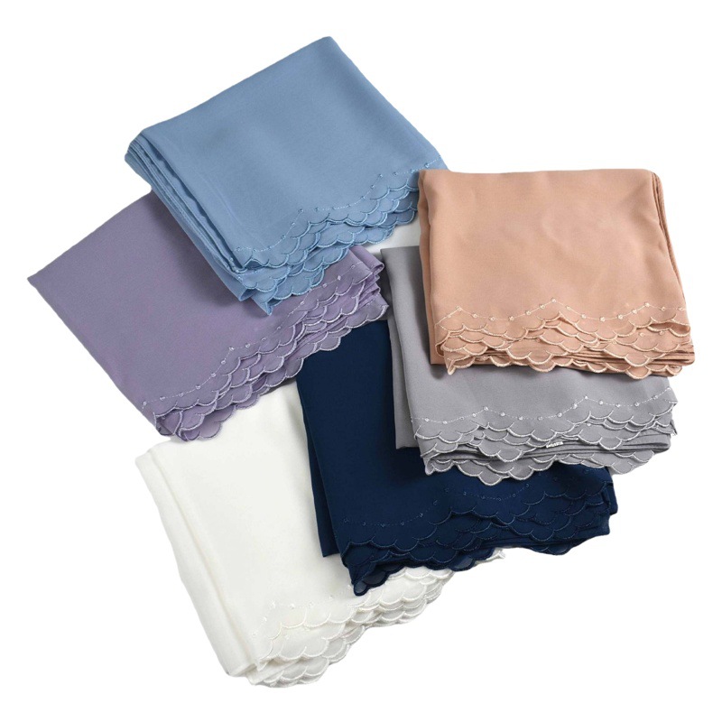 Foreign Trade Cross-Border New Embroidered Pearl Chiffon Scarf Malaysian Hijab Hui Gauze Scarf Middle Eastern African Scarf
