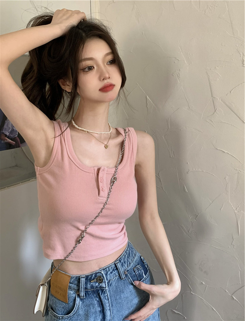 Pure Lust Style Hottie Short Inner Layering Shirt Summer Sleeveless Knitted Camisole Women's Outer Sports Top