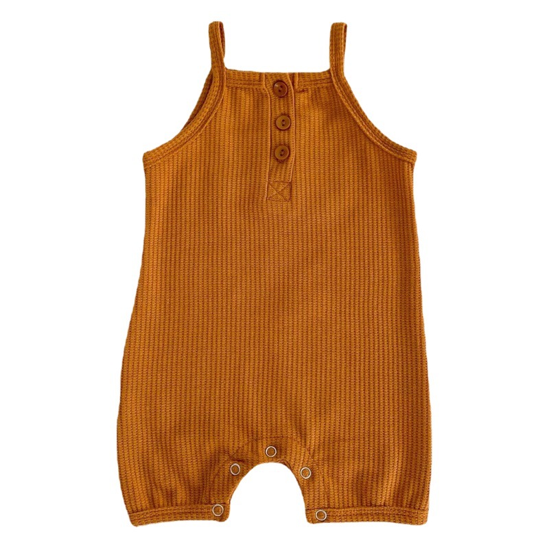 Ins 2025 Summer Infants and Young Kidsren, Male and Female Babies, Waffle Sling Jumpsuits, Short Rompers