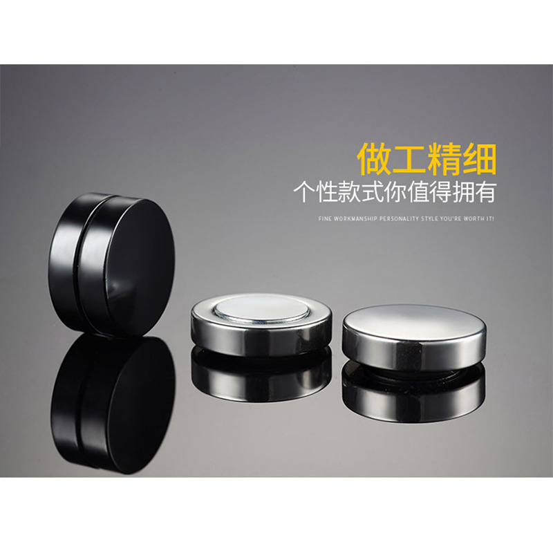 Picture of Trendy men's iron-absorbing stone ear clip earrings men's non-earhole black titanium steel ear clip round children's magnet false earrings double-sided