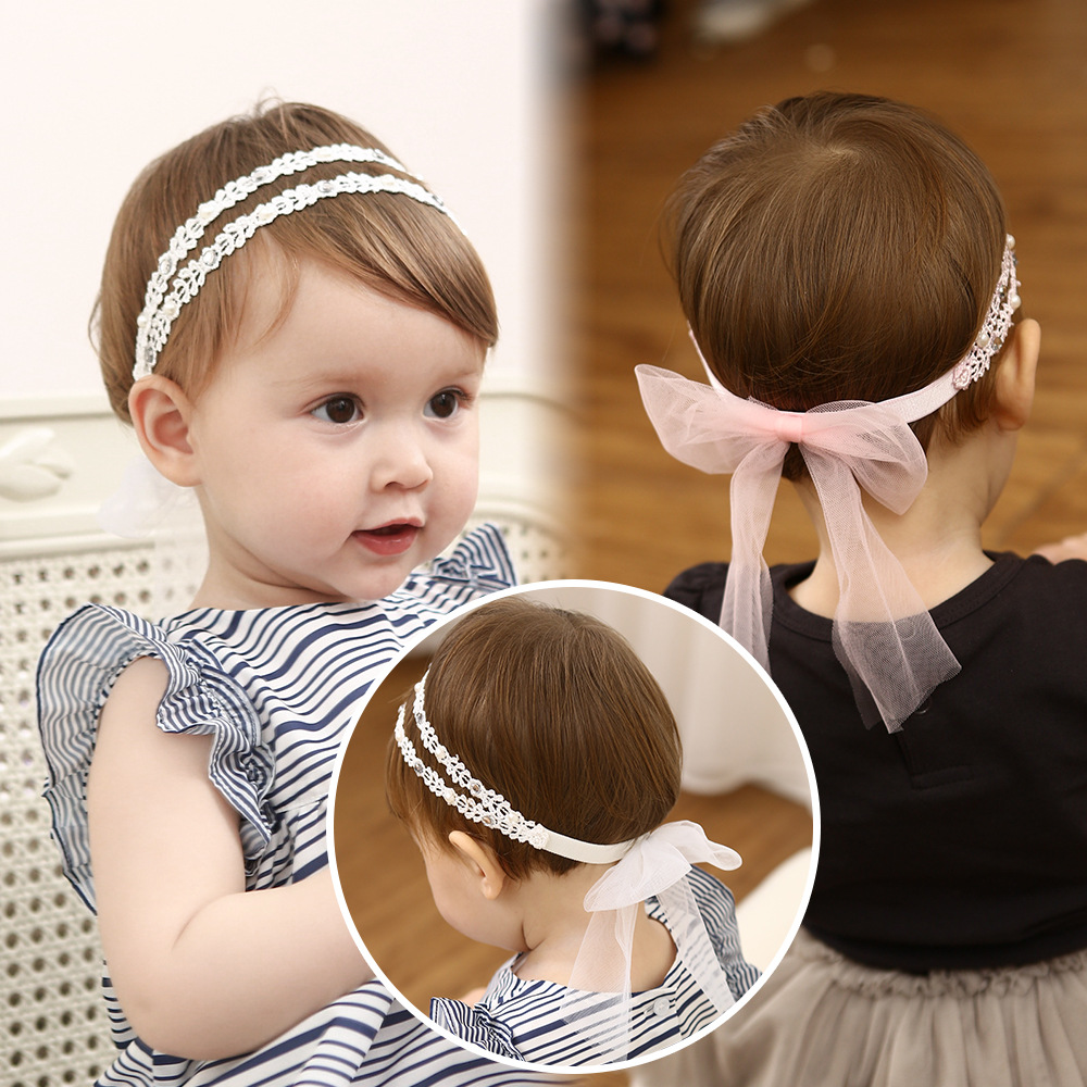Cross-Border Hot Selling Kidsren's Lace Headband Cute Princess Baby Headband Sweet Pure Color Bow Headband