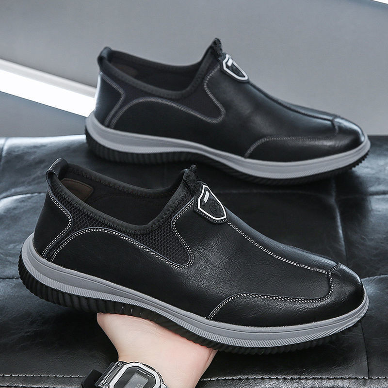 Soft Leather Sneakers 2025 Spring Men's Soft Leather Business Casual British Style Breathable Slip-On Middle-Aged Dad Leather Shoes