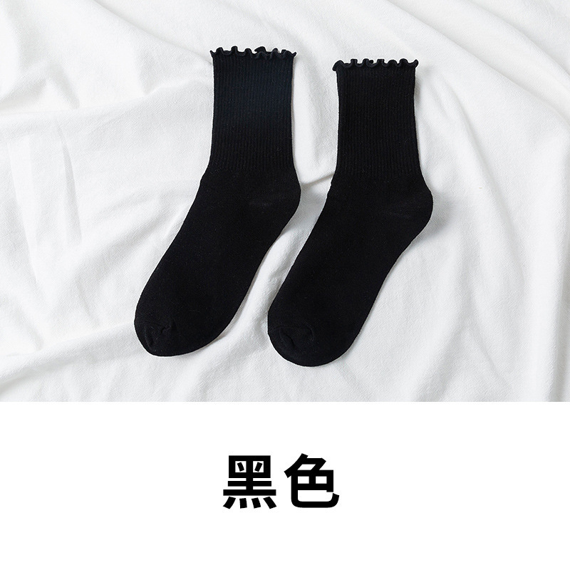 Picture of White lace socks women's mid-calf spring and autumn wooden ear socks ins trendy all-match college style Japanese jk pile socks