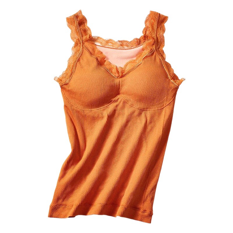 Little Bear Fairy Warm Vest Camisole with Lace and Chest Pads, Autumn and Winter Fleece-Lined Plus Size Women's Seamless Shapewear