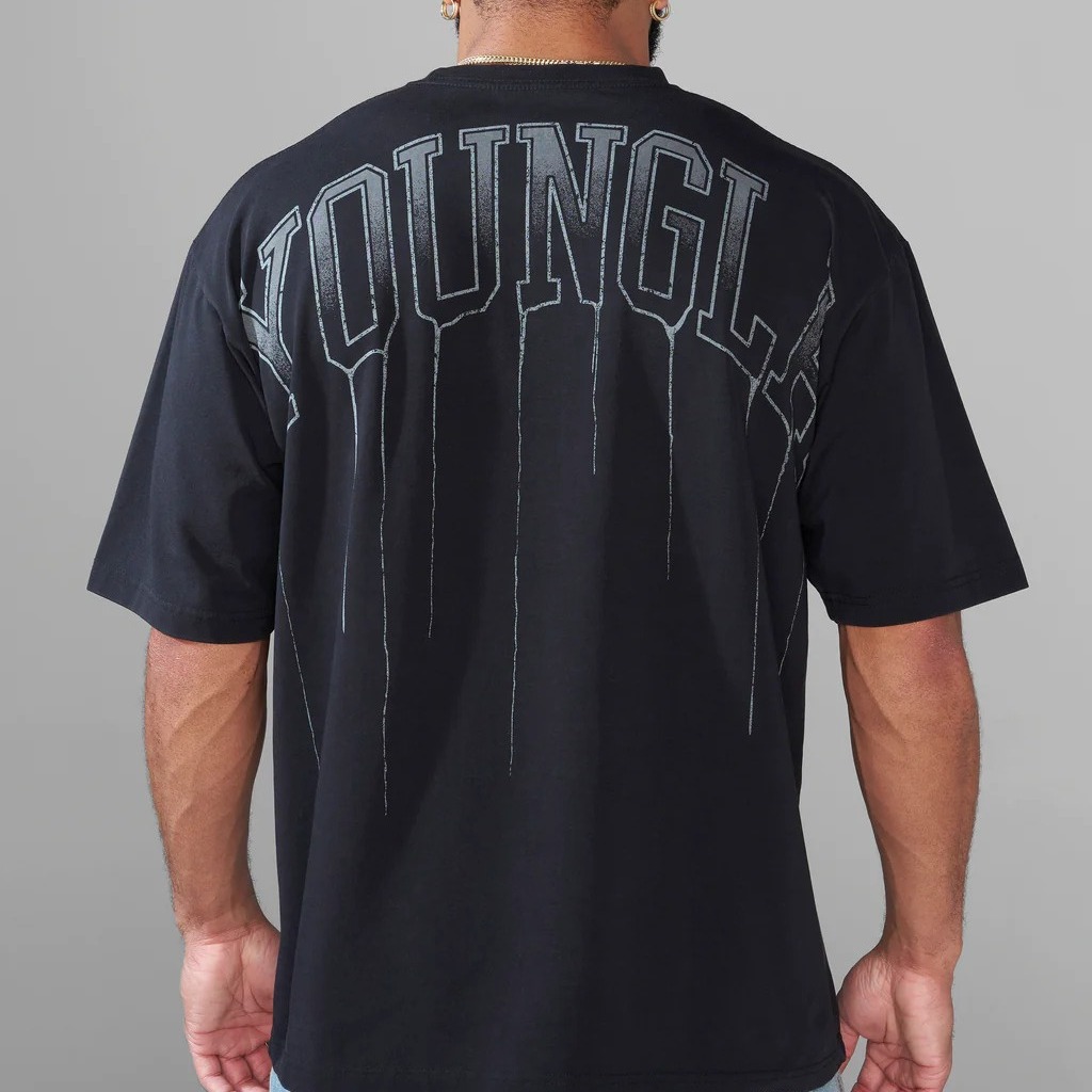 Picture of YOUNGLA Men's Oversized T-Shirt Cotton Round Neck Loose Short Sleeve Gym Sports Fitness T-Shirt 240 Fabric