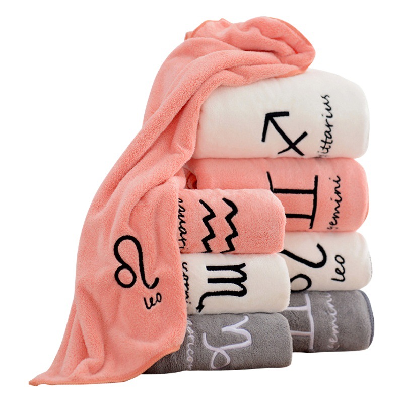 Wholesale coral fleece twelve constellation towel bath towel suit soft couple towel absorbent thick mother and child towel