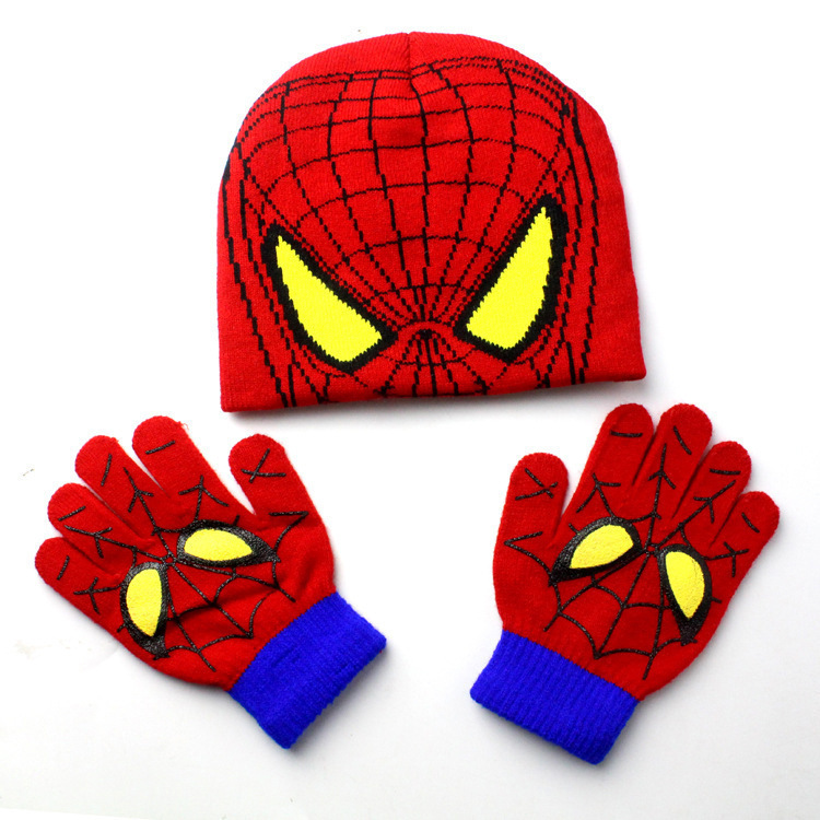 New Spider-Man Children's Knitted Hat Warm Gloves Marvel Cartoon Film and Television Surrounding Autumn and Winter New Wholesale Foreign Trade