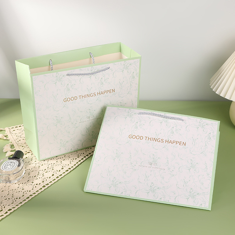 Fresh Green Handbag Clothing Store Hand Bag Thickened White Card Gift Bag Rectangular Hand Gift Bag Gift Bag