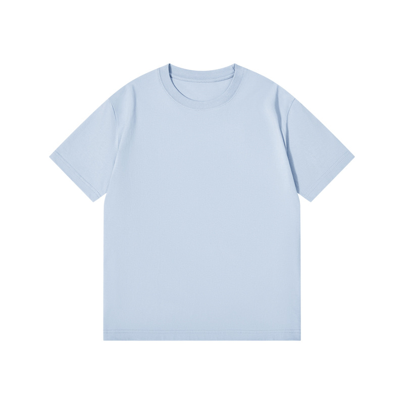Picture of Japanese Style 230g Pure Cotton Short-Sleeved T-Shirt Women's Right Shoulder Round Neck Top Pure Color Half-Sleeved Bottoming Shirt Clothes Men's Wholesale