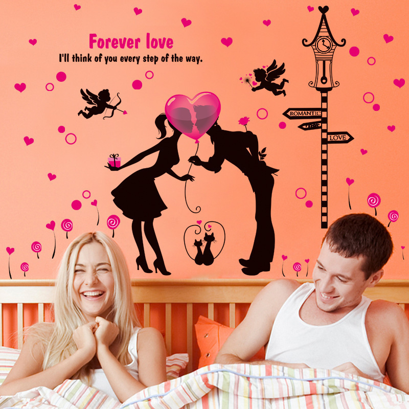 New XL8213 warm creative wall stickers romantic lover wedding room living room decorative painting wiping pvc stickers