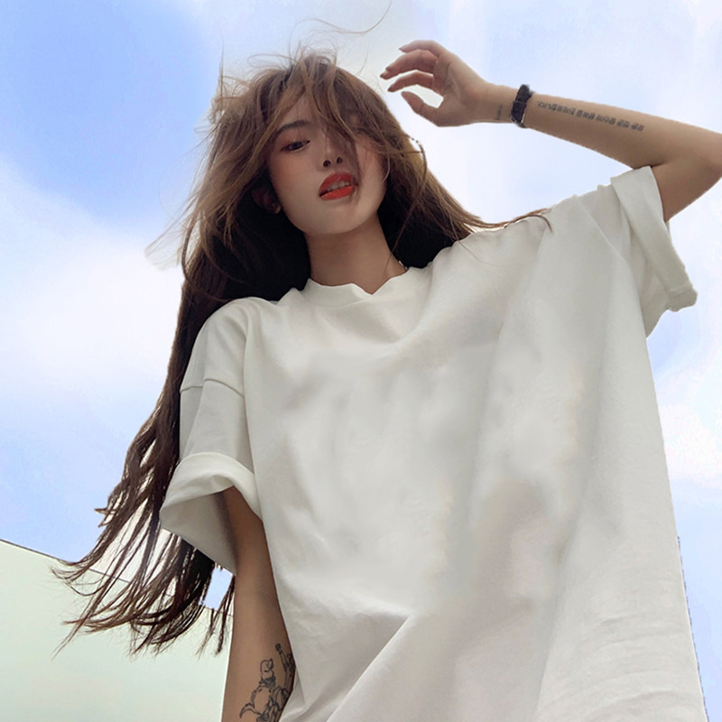2022 New Women's Summer Crewneck Tide Brand Top Casual Loose Blended Cotton T-shirt Cross-border Tide Factory Taiwan Micro Business