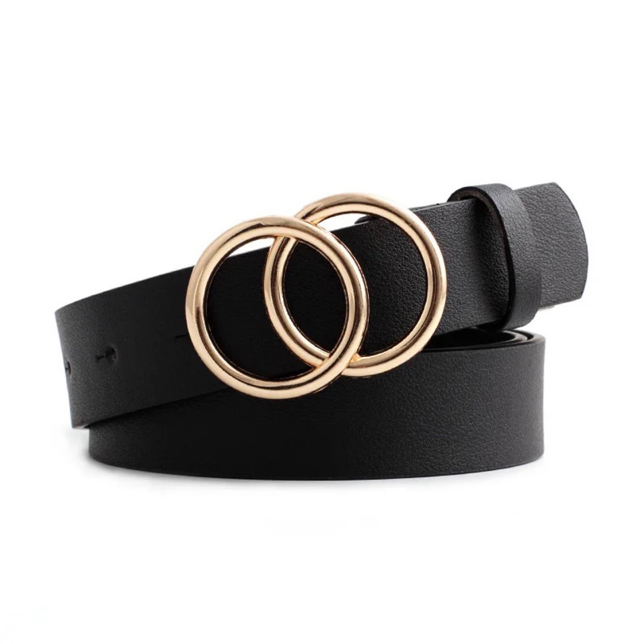 Manufacturer Wholesale Pu Style Women's Gold Double Round Buckle Belt Versatile Fashion Jeans Casual Pants Belt for Women