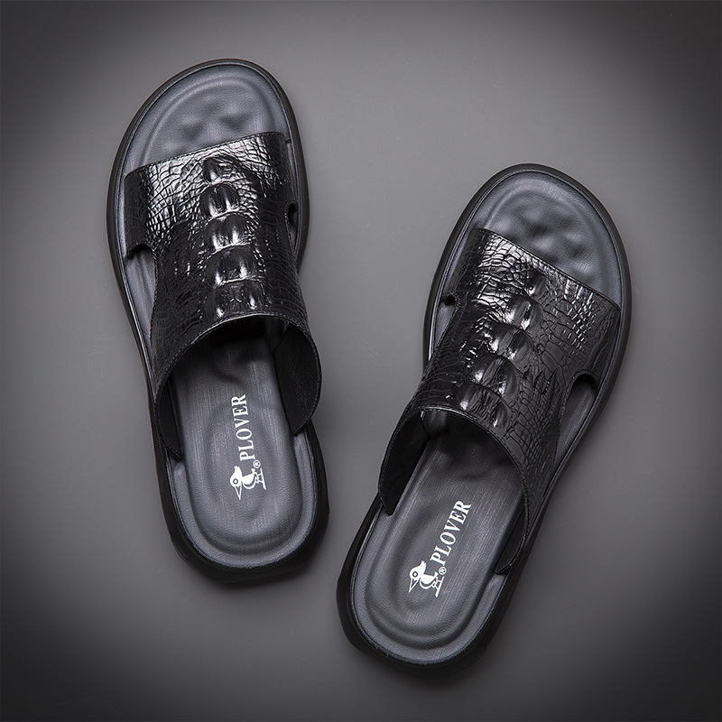 Plover Slippers Men's Genuine Leather Trendyy Summer Outer Wear Casual Two-Wear Sandals Men's Beach Flip-Flops Men's Shoes