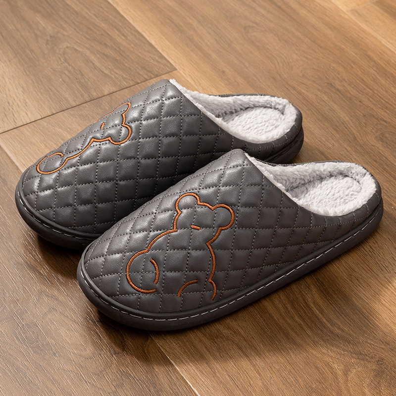 Picture of Lidani cotton slippers men's autumn and winter indoor home new household warm PU leather waterproof couple slippers women