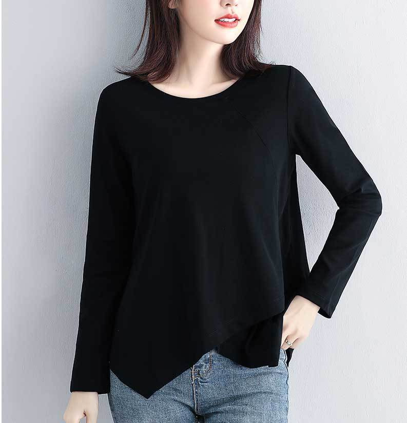 Design T-shirt long sleeve women's clothing 2023 new spring and autumn loose niche short top irregular bottoming shirt fashion