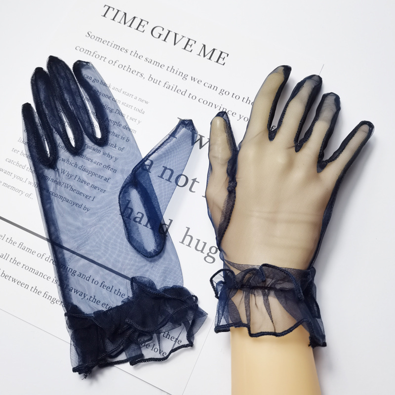 Picture of Transparent Short COS Gloves play Colorful Mesh Bag Finger Wedding Evening Dress Sexy Accessories Black Lace DIY
