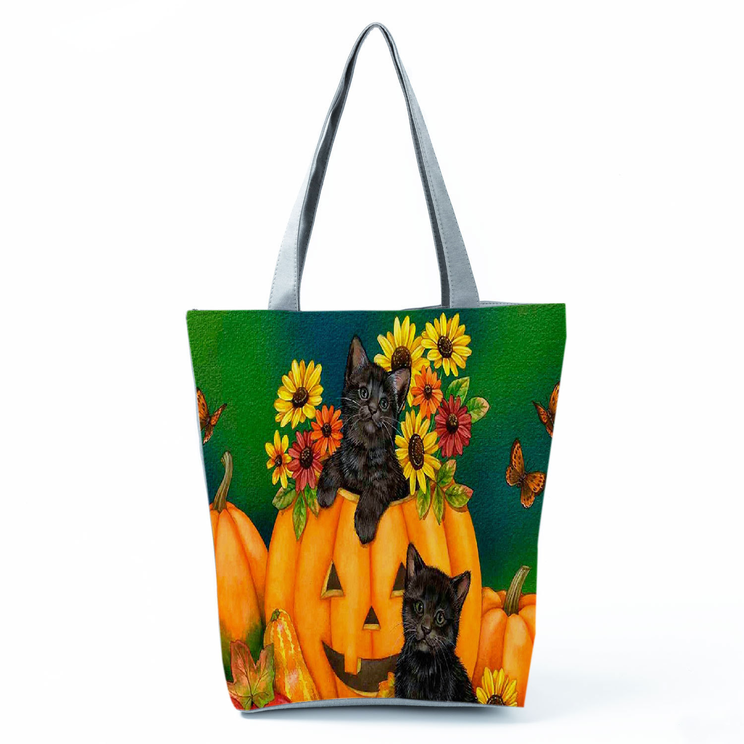Picture of New cute flower cat printed shoulder bag portable travel storage bag large capacity outdoor tote bag