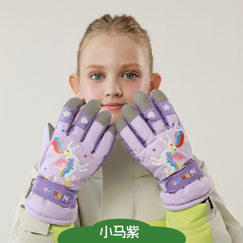 Picture of Children's ski gloves, knitted warm wrist pads, full touchscreen printed waterproof thickened gloves, children's ski gloves