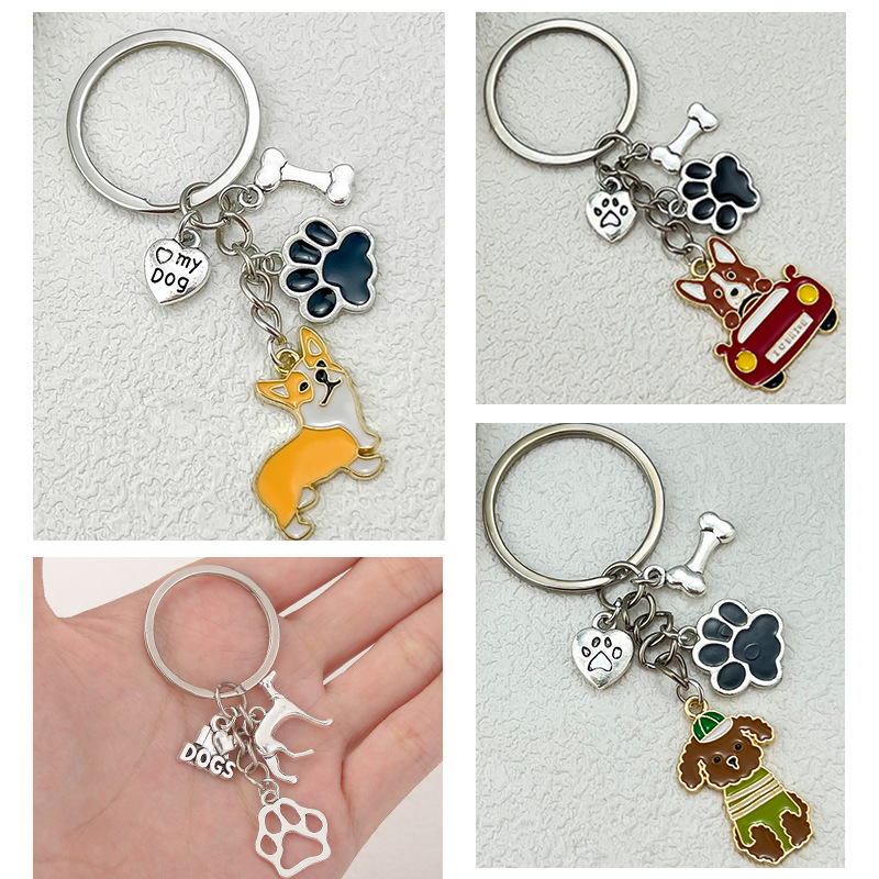 Creative Cute Puppy Animal Cartoon Alloy Pet Dog Keychain Personalized Bag Pendant Car Pendant