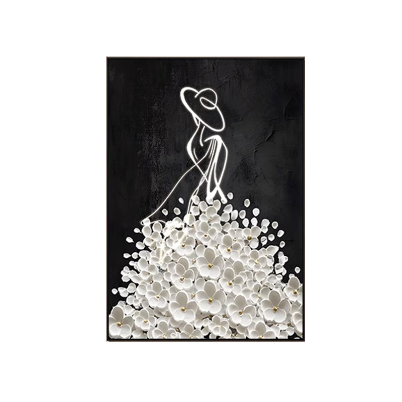Picture of French high-end porch decorative painting simple abstract figure hanging painting black and white living room sofa background wall mural