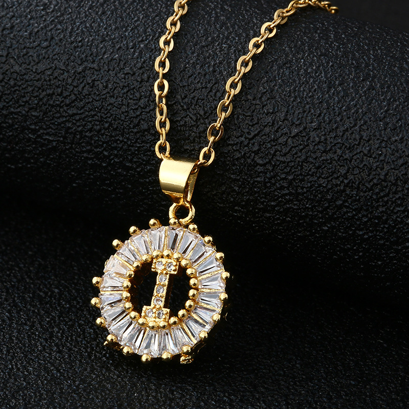 Picture of Letter Necklace Women's Necklace 26 Letters Copper Inlaid Cubic Zircon Vacuum Electroplated Stainless Steel Chain Necklace