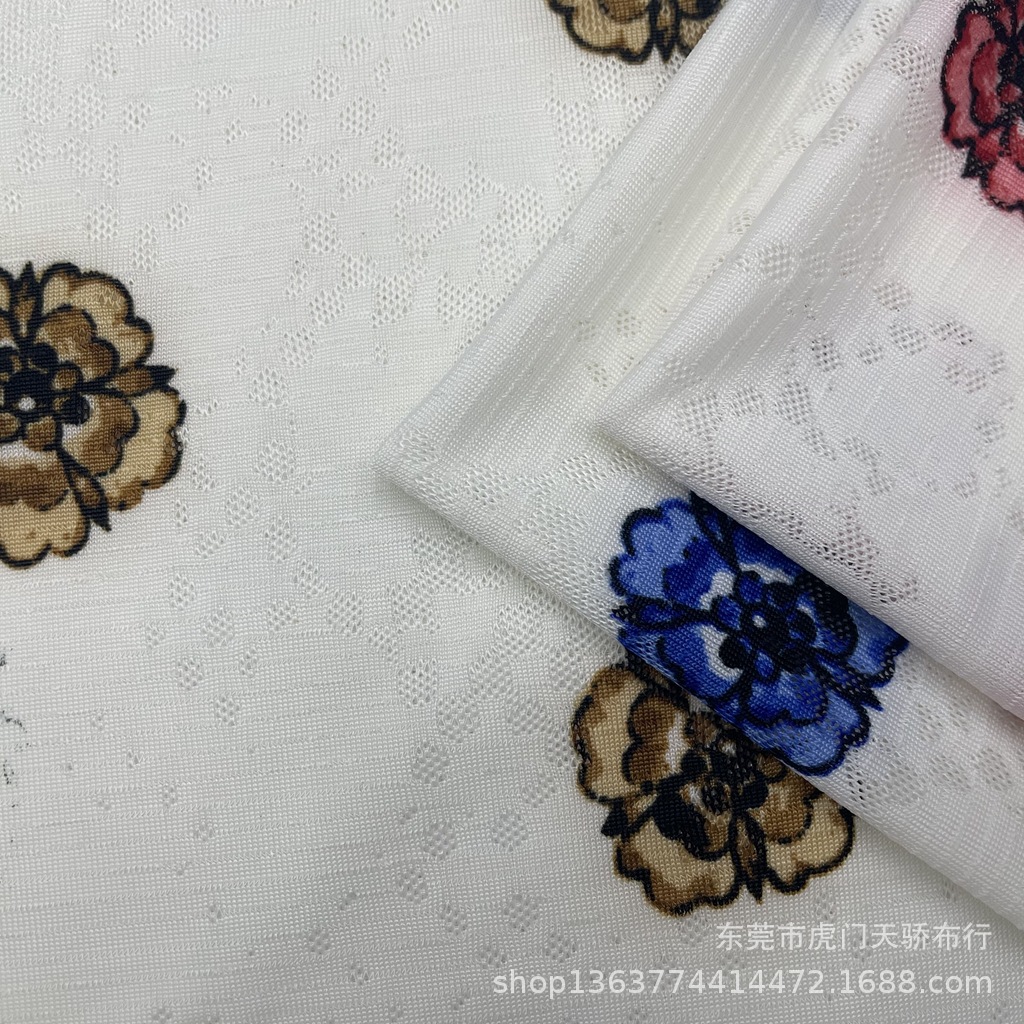 Picture of Spot supply knitted mesh fabric jacquard printing small flower printing knitted jacquard printing fashion women's clothing materials