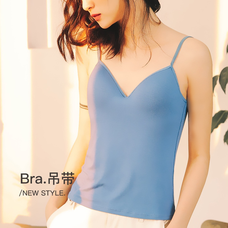 Picture of One-piece Sports camisole with chest pad modal solid color bra-top rimless Japanese base shirt