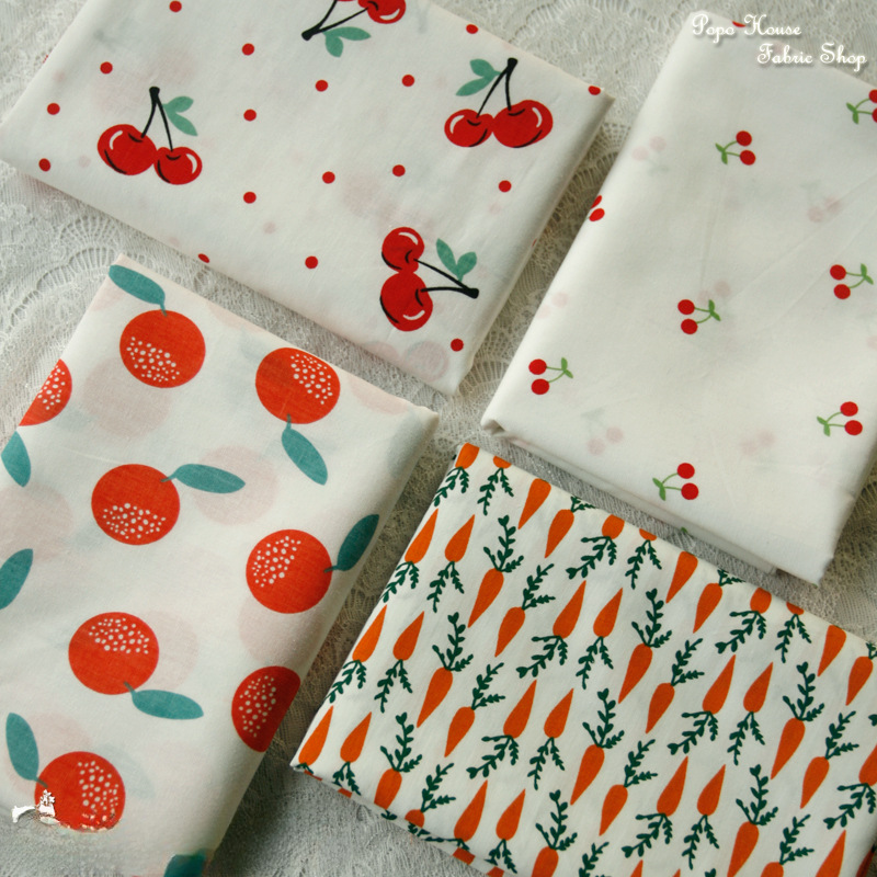 Wholesale Thin and Sheer! Cherry, Carrot, Apple Spring/Summer Pure Cotton Fabric for Dresses, Shirts, and Clothing