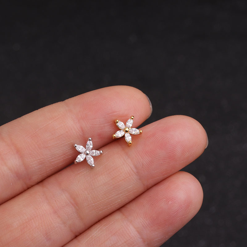Picture of European and American Popular Stainless Steel Earrings Piercing Wholesale Micro-Paved Zircon Screw Screw Balls Do Not Need to Be Removed When Sleeping