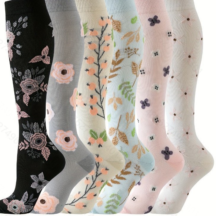 6 pairs of sports socks flowers compression socks cross border exclusively for flower compression socks