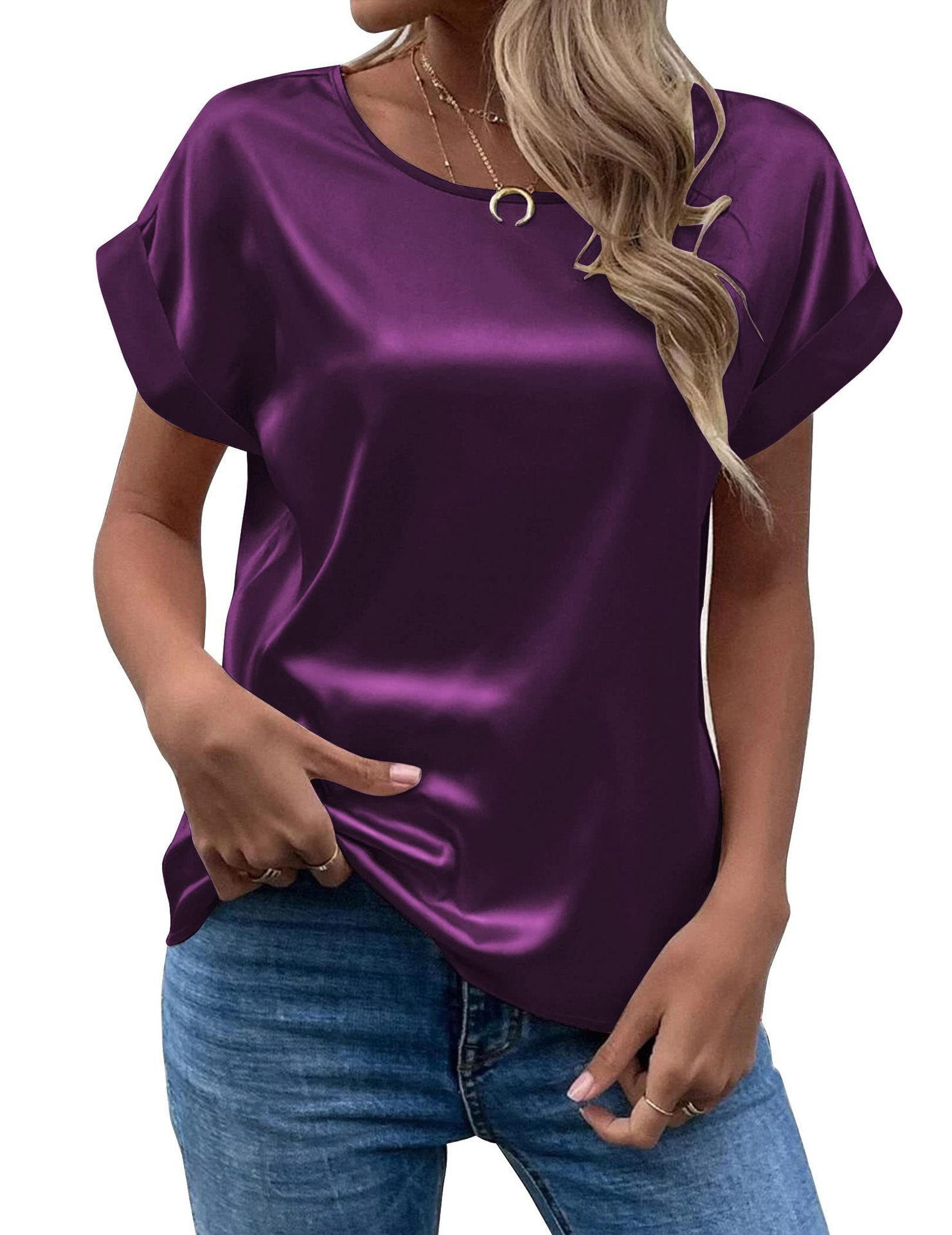 Picture of Fashion 2025 summer foreign trade source OL temperament Sade pullover round neck straight tube women's T-shirt primary source