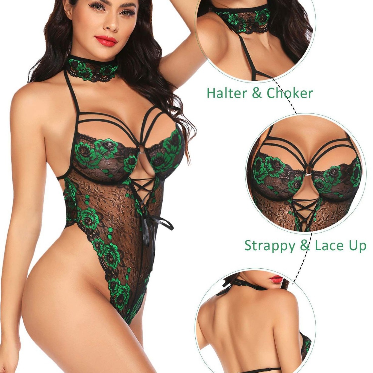 Picture of Amazon AliExpress eBay foreign trade Europe and the United States sexy lingerie contrast color lace jumpsuit collar sexy