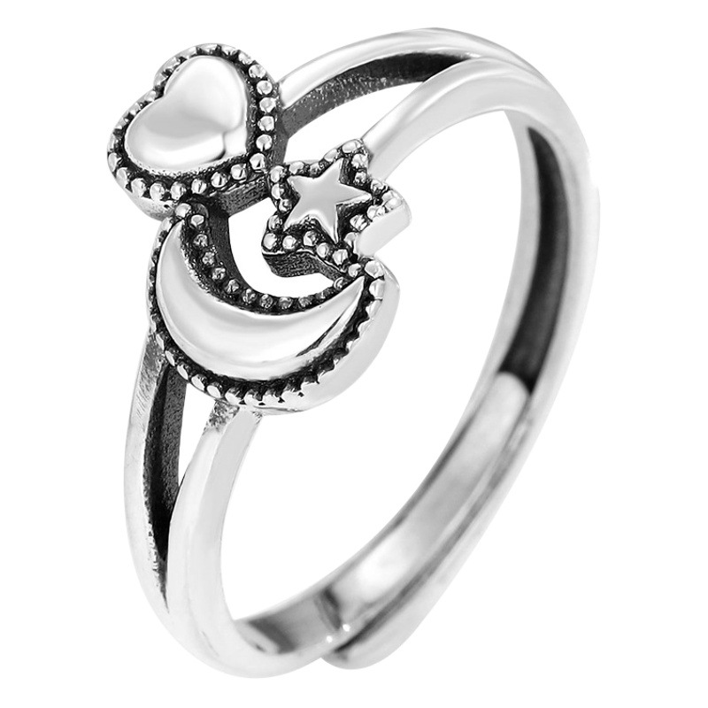 Vintage Personalized Star Moon Opening Ring s925 Sterling Silver Korean Style Elegant Ins Style Love Ring Jewelry for Women