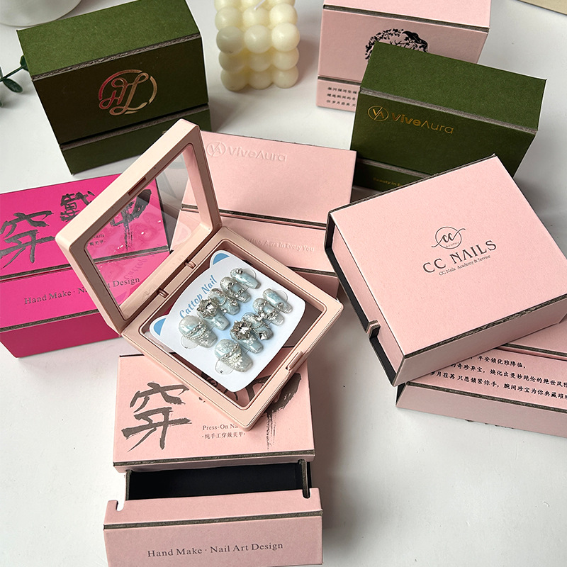 Internet celebrity two-piece folding jewelry box earrings necklace jewelry packaging box custom logo wear nail storage box