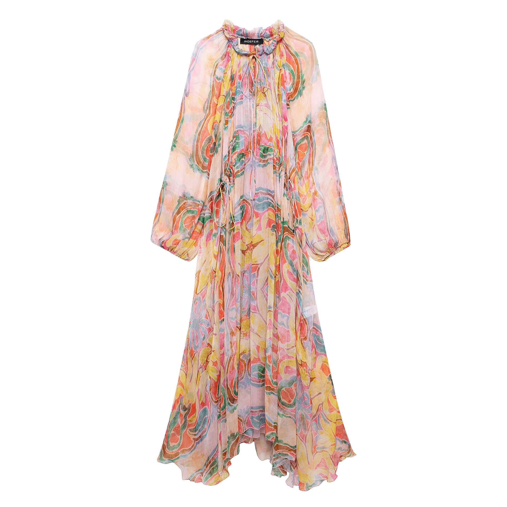 2025 Export Cross-Border European and American Clothing New Long-Sleeved Printed Midi Dress 175106