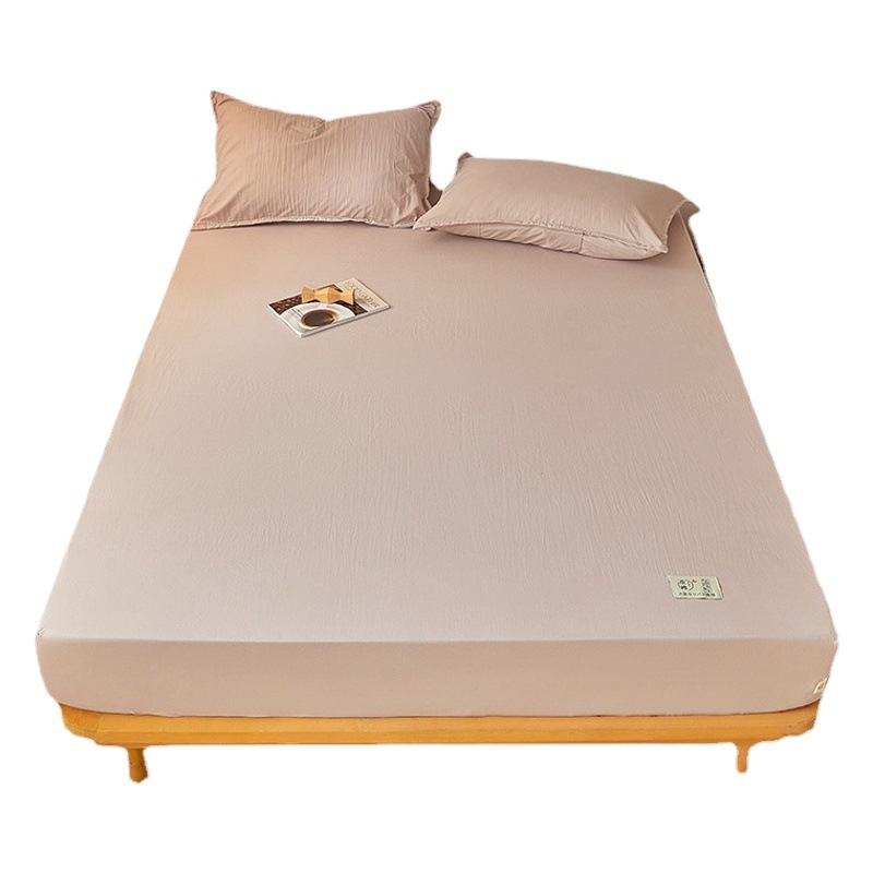 New Raw Cotton Fitted Sheet Unprinted Style Solid Color Fitted Sheet Japanese Style Yarn-Dyed Single Layer Dustproof Simmons Bed Cover Wholesale Group Purchase
