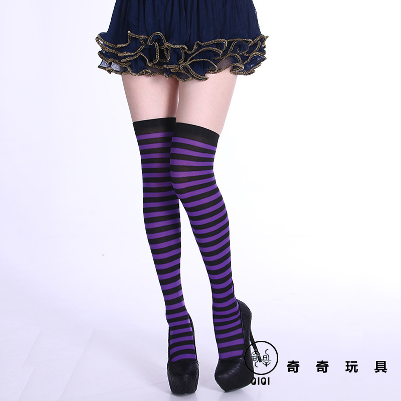 Picture of Halloween Christmas Striped Stockings Party Costume Accessories Over-the-Knee Stockings Striped Pantyhose