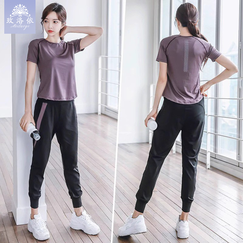 Fitness Sports suit Two-piece Set Women's Loose Long-sleeved Spring Wear Women's Sports Running Quick-dry Clothes Breathable Yoga