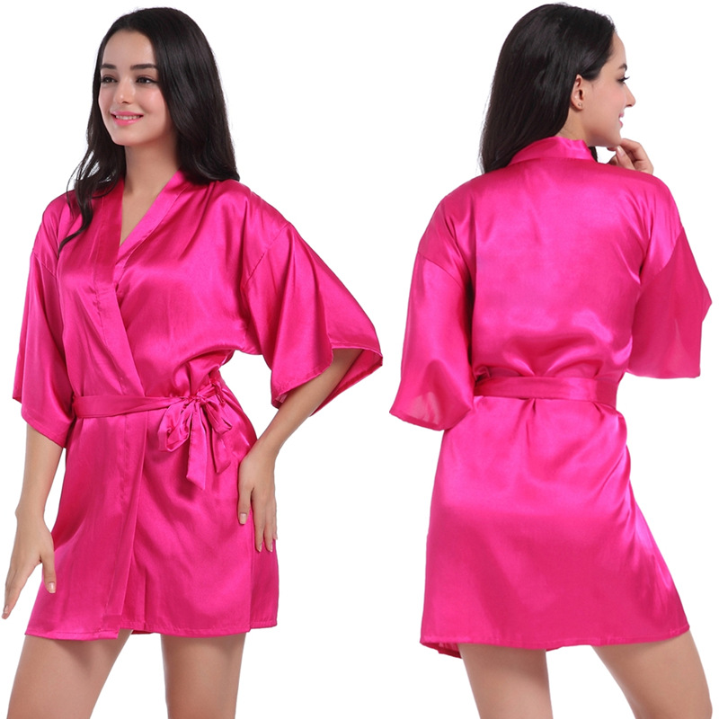 Picture of Amazon Cross-border Women's Twisted Sade Nightgown Bathrobe Solid Color Glow Summer Thin Sexy Short Cardigan Gown