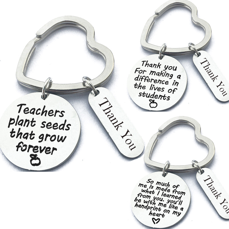 Cross-Border Teacher Teacher Keychain Stainless Steel English Engraved Keychain