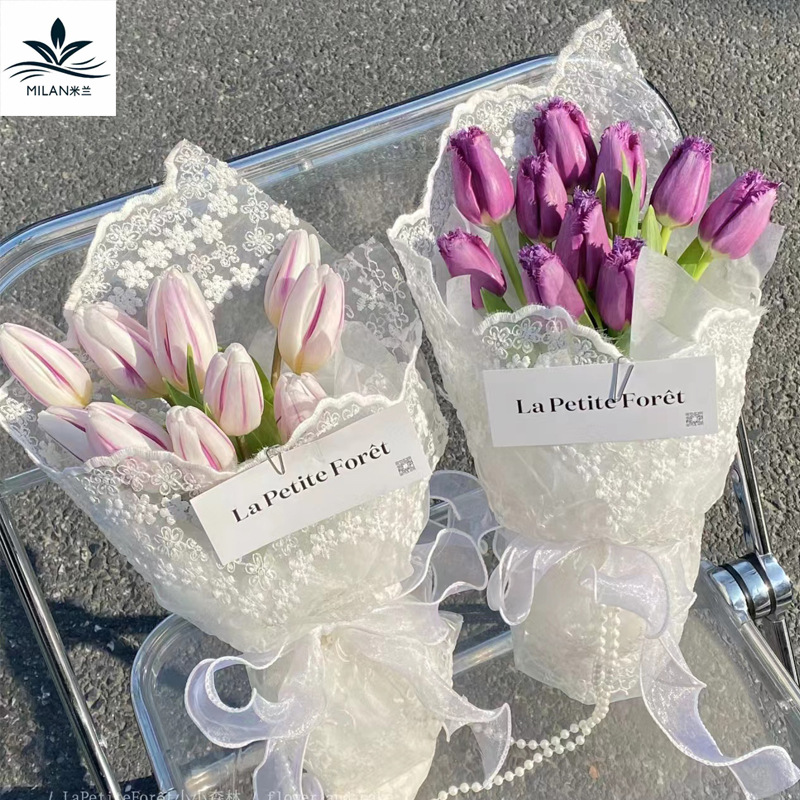 Milan Mother's Day Lace Cloth Embroidery Hollow Bag Floriculture Gift Paper DIY Flowers Bouquet Packaging Gauze