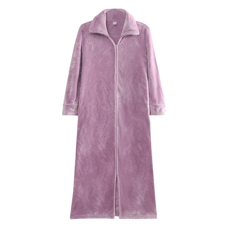 Autumn and Winter Flannel Pajamas for Men, Large Size Loose One-Piece Zipper Nightgown for Women, Thickened Couple Nightgown, Cross-Border Home Clothes