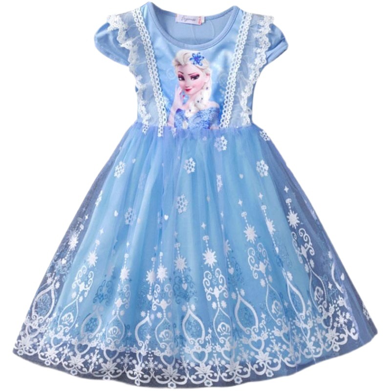 Frozen Princess Aisha Dress Girls' Short-sleeved Dress Spring and Summer Children's Aisha Puff Dress Summer New