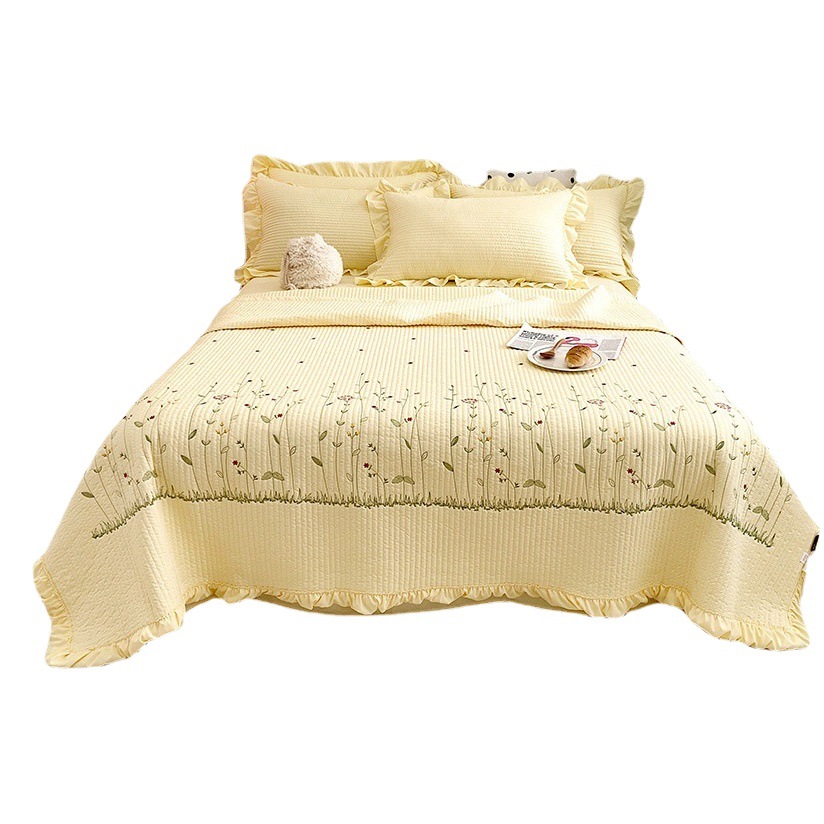 Korean Ins Blogger's Same Chiffon Summer Quilt Set Quilted Girly Heart Washed Cotton Ruffled Double Bed Cover