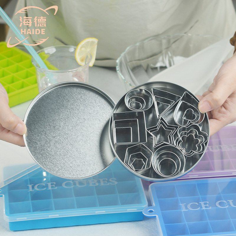 Stainless Steel Biscuit Mold Aluminum Box 24-Piece Set Fancy Western Pastry Small Cake Cutting Mold Straight Edge Fondant Cutting Mold