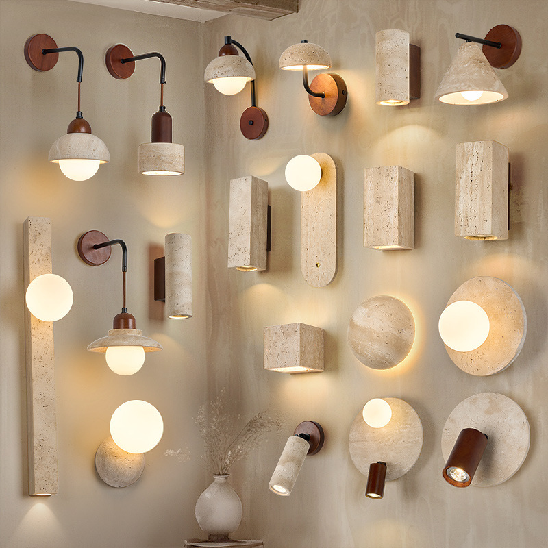 Wabi-Sabi Style Bedroom Bedside Lamp Background Wall Corridor Ambiance Guesthouse Entrance Corridor Wabi-Sabi Style Natural Travertine Wall Lamp